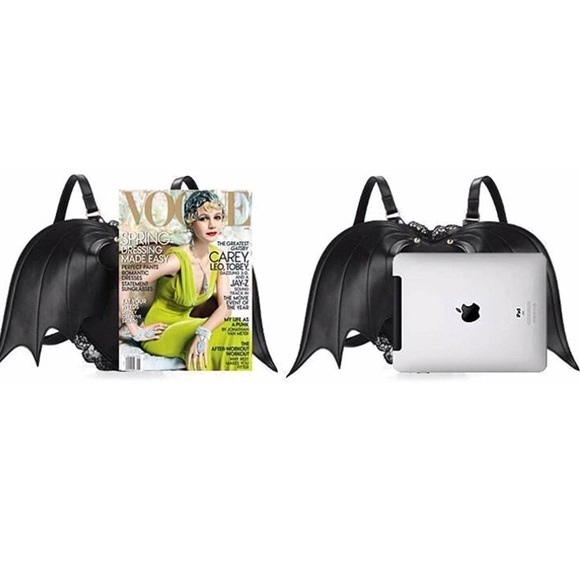 Black Bat Heart Backpack Wing Gothic Goth Punk - Picture 6 of 8